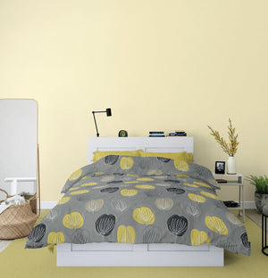 Спално бельо сиво и жълто Грейс, 100% памук ранфорс, 3 части - Dilios - 3